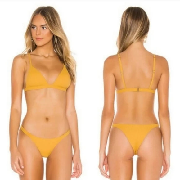 Vitamin A Bikini Set Moss Carmen Ribbed Yellow - Picture 1 of 9